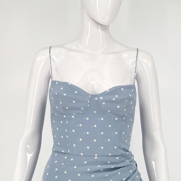 Reformation Kourtney Midi Dress Women’s Size 4 Dewdrop Polka Dot Ruched Slit - Picture 2 of 8
